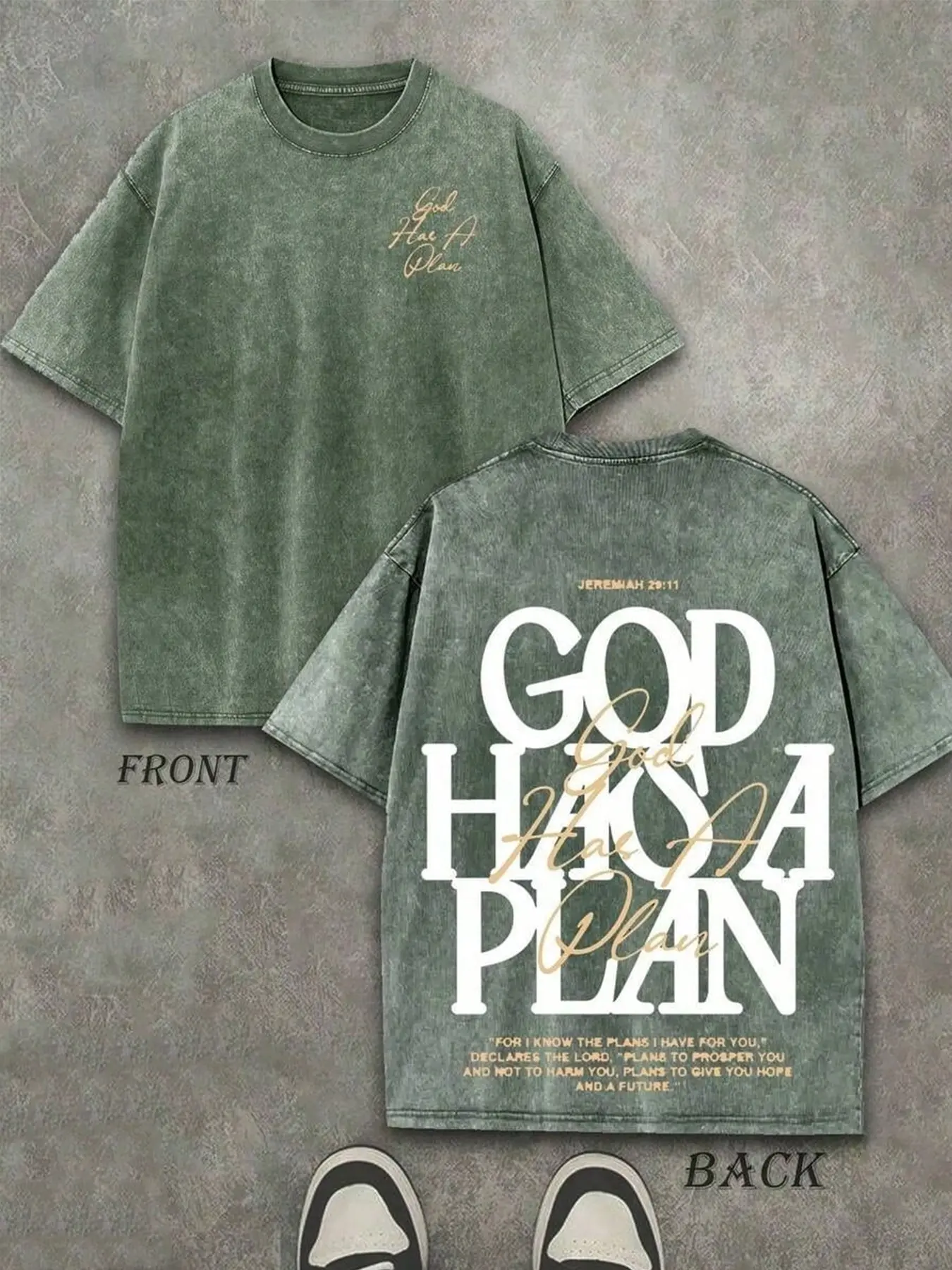 Unisex Washed Vintage "GOD HAS A PLAN" Bible Verse Print Casual Oversized T-Shirt | Y2K Religious Faith High Street Fashion American Retro Streetwear Top