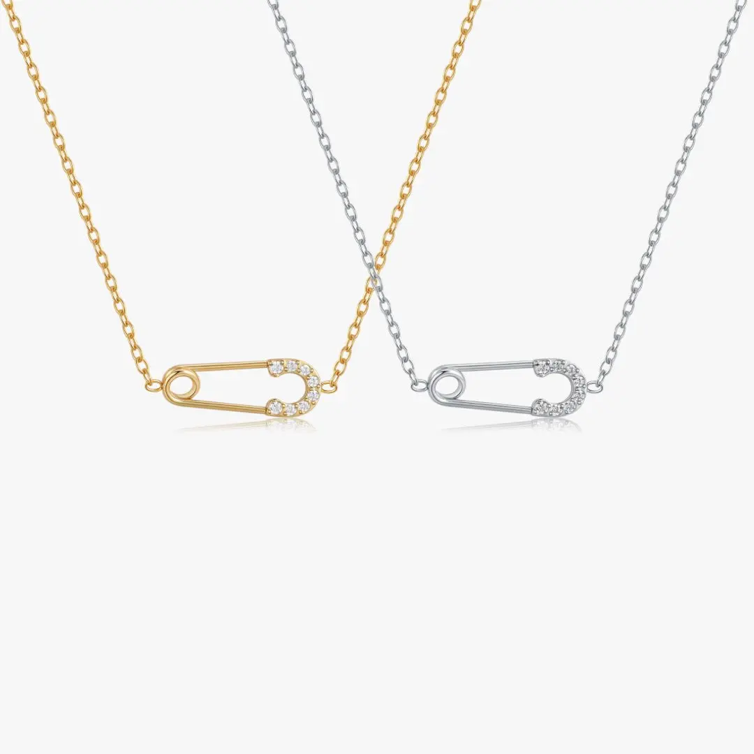 Pave Safety Pin Necklace