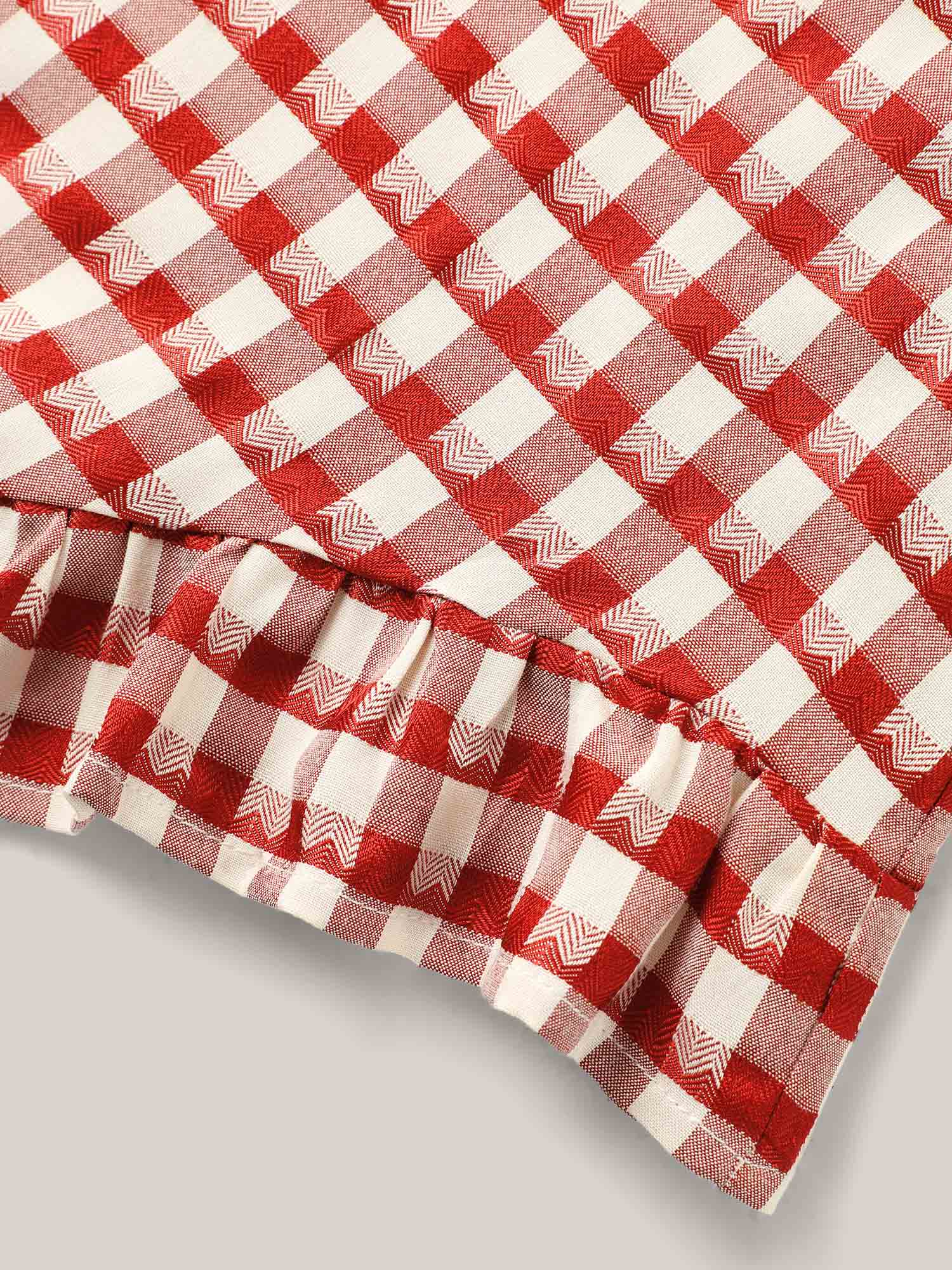 Boho Style Blouse - Fitted Plaid Print Button-Back Short-Sleeve Top with Ruffle Sleeves, Round Neckline, Bright Red/Indigo Cute Tops for Women [M-6X] 2026 Summervibes Swimweek, Boho Style Shirt,summerwins Casual Classy Top Casual Classy Fashion