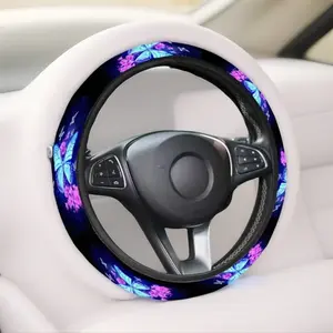 Blue Butterfly Print Steering Wheel Cover - Soft, Breathable Fabric - For Car Drivers - Perfect Gift for Women & Car Enthusiasts