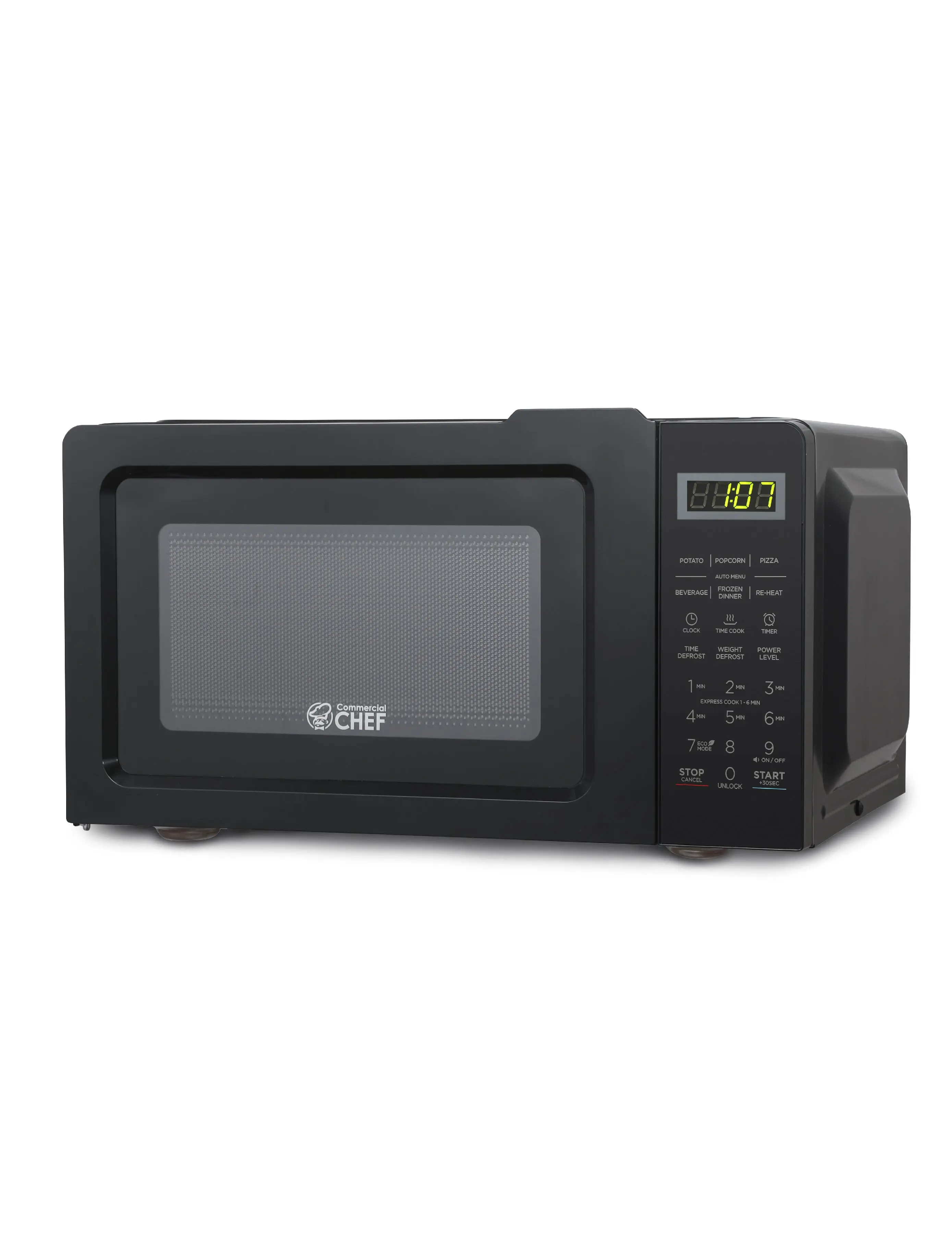 Commercial Chef 0.7 Cu. Ft. Countertop Microwave Oven, Touch Controls with Digital LED Display, 700W Small Microwave, Recessed Door Handle, 10 Power Levels
