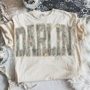 (Sale Off Up To 50%) Retro Camo Western, Darlin Retro Camo Country Distressed Cowboy Quote, Camouflage Design Tee, Western Concert, Southern Comfort Colors