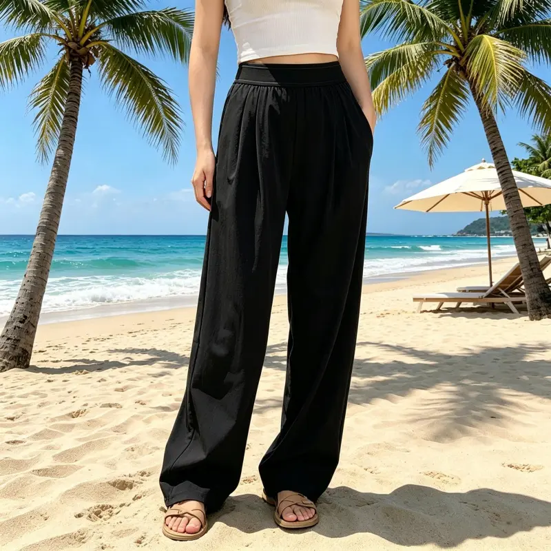 Women's Elastic High-Waisted Wide-Leg Pants 2025 New Casual Sports Trousers High-Quality Fabric