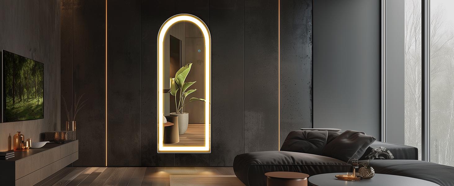 Stand Mirror Full Length with LED Lights, Floor Mirror Dimming & 3 Color Lighting, Large Mirror  for Bedroom, Glass Decorations Supplies