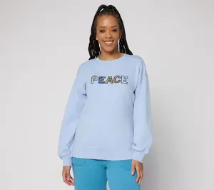 Peace Love World Affirmation Applique Crew Neck Pullover