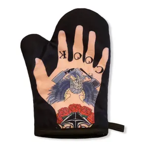 Mens Tattoo Hand Oven Mitt Funny Cook Tats Ink Graphic Novelty Kitchen Accessories Funny Graphic Kitchenware Bakeware Funny Food  Novelty Cookware Black