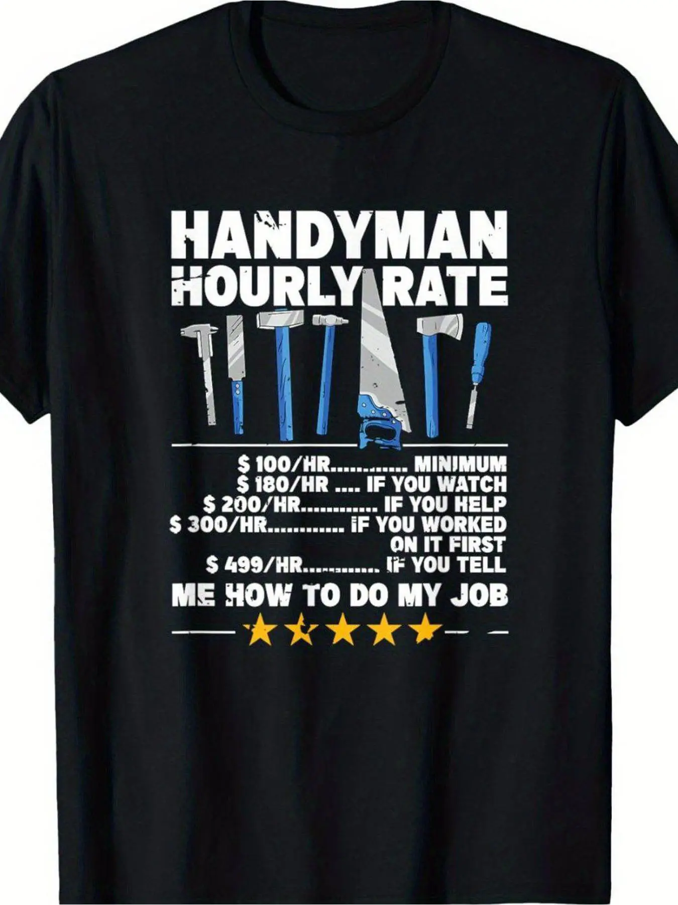 Men's Funny Craftsman Hourly Rate Graphic T-Shirt - Loose Breathable Cotton Short-Sleeve Classic Crew Neck Casual Top, Gift for Construction Workers, Tshirt, Shortsleeve, Menswear, Round Neck, Tee, Loose Fit, Brothers, Dads