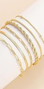 Tewiky Greenish Spring Waterproof Women's Bracelet Set - Trendy Dainty Jewelry Fashion Stackable Tennis Beaded Figaro Herringbone Paperclip Link Bracelet Pack