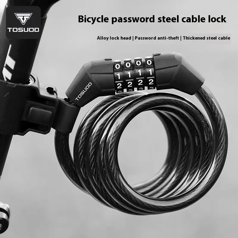 TOSUOD 4 Digit Combination Bike Lock, Heavy Duty Steel Cable Bicycle Lock Anti Theft Security for E-Bike, MTB, City Bike and Outdoor Gear | Keyless Design No Keys Needed, Easy Reset Password, Flexible Portable Cable Lock for Commuters and Cyclists