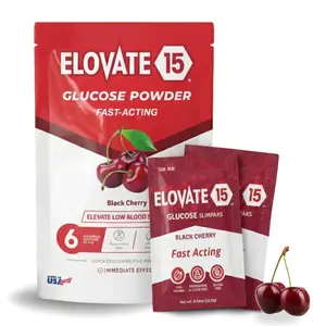 Fast Acting Glucose Powder Packets Black Cherry-0.56 Ounce (Pack of 6), Quick Dissolving, 15g Pure, Gluten-Free Glucose Packets | Oral Dextrose Powder for Kids & Adults | Easy-to-Carry Pocket Sized Slimpaks