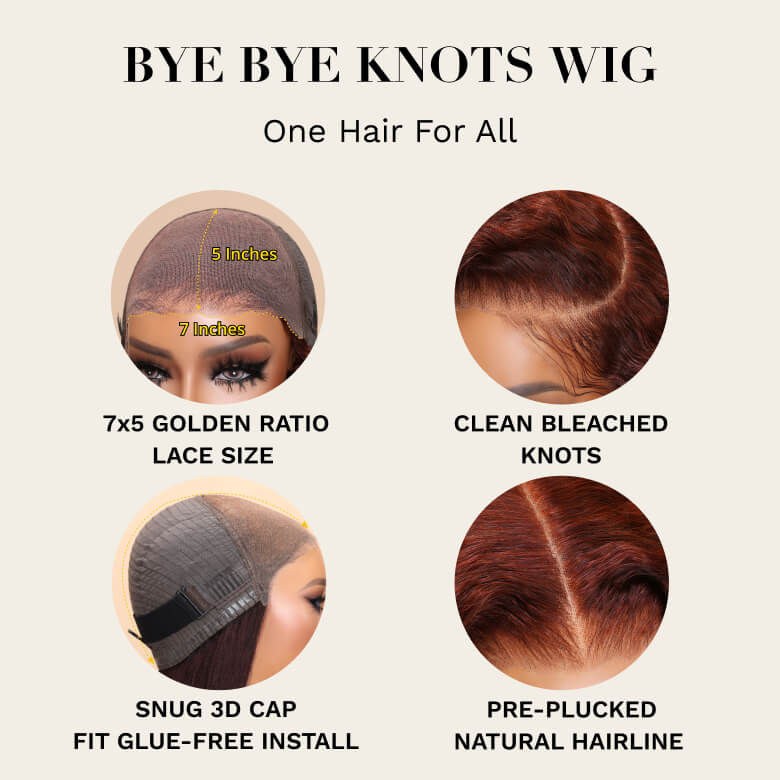 Unice Byebye Knots Reddish Brown Yaki Straight Bob Wig Pre-cut 7x5 HD Lace Human Hair Wig with Pre Plucked Hairline SpringStatements