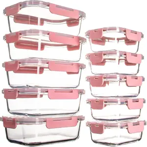 Valentine's Day 10 Pack Glass Food Storage Containers with Lids Leakproof, Airtight Glass Meal Prep Containers For Lunch, On The Go, Leftover, Dishwasher Safe