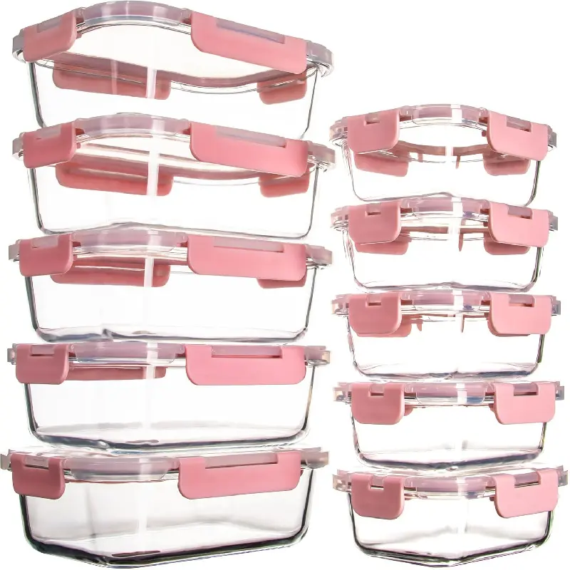 10-Pack Meal Prep Containers, Rectangle Borosilicate Set in 2 Sizes (34oz & 12oz), Leakproof Lids for Freezer Storage, Oven & Dishwasher Safe, Transparent, Glass, Kitchen, Rectangular, Oven Safe