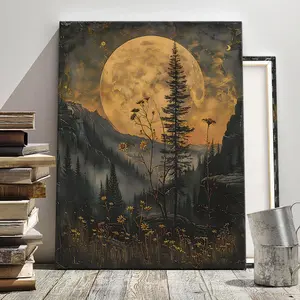 Canvas Painting, Enchanted Mountain Forest Under Moonlit Night Pattern Wall Art, Modern Art for Home Living Room Bedroom Decoration, Ornaments affordable home decor living room decor
