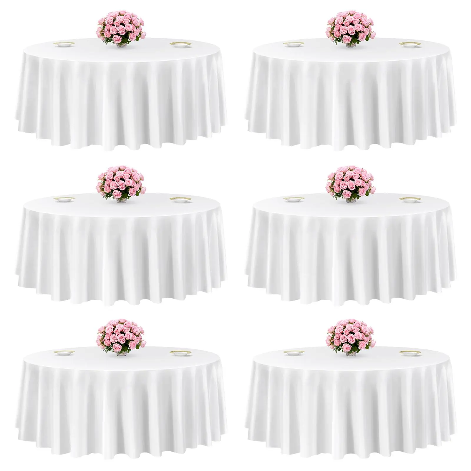 6 Pack Round Tablecloths 60 Inch White Polyester Table Cloth for 25''-36'' Tables, Stain and Wrinkle Resistant Washable Fabric Table Cover for Party, Reception, Banquet, Dining Table