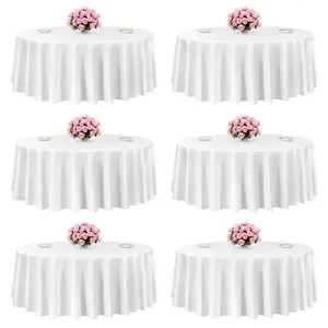 6 Pack Round Tablecloths 60 Inch White Polyester Table Cloth for 25''-36'' Tables, Stain and Wrinkle Resistant Washable Fabric Table Cover for Party, Reception, Banquet, Dining Table
