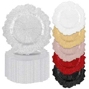 FANI 24 50 100 Pcs  Charger Plates Bulk, 13 Inch Reef Wedding Chargers for Dinner Plate, Round Plastic Reusable Ruffled Rim Decorative for Table Setting, Parties, Wedding, Events,Christams