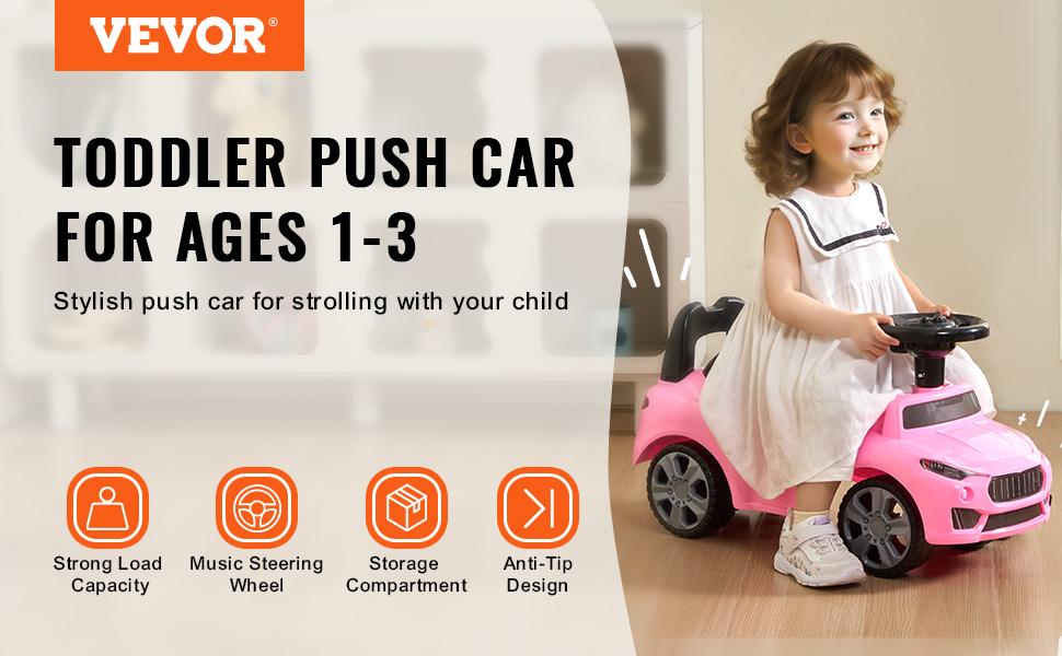 【fathersdaygift】VEVOR Ride On Push Car for Toddlers, Ages 1-3, Ride Racer, Sit to Stand Toddler Ride On Toy, Classic Kids Ride On Car with Music Steering Wheel & Under Seat Storage, Ride On Toy for Boys Girls, Pink，Christmas gift