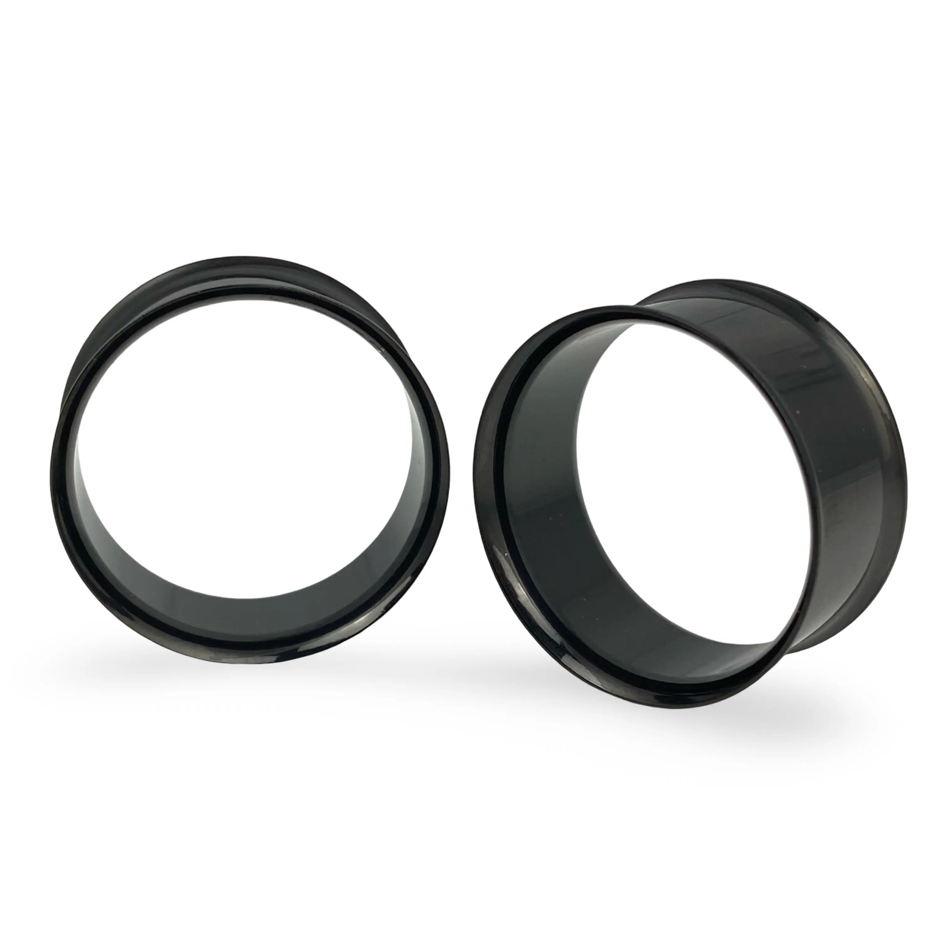 Black Steel Double Flare Tunnels plugs gauges pair body jewelry