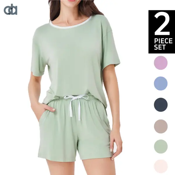 DAVID ARCHY Women's 2-Piece Bamboo Spandex Viscose Short-Sleeve Basic Pyjamas Set, Super-Soft Cooling Fabric Casual Comfy Summer Loungewear, S-XXL Green Nightwear Homewear, Christmas Gifts for Women Womenswear