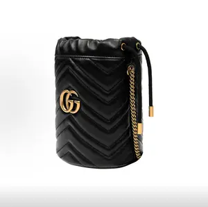 Pre-owned GUCCI GG Marmont Mini Bucket Bag Black Gold Crossbody