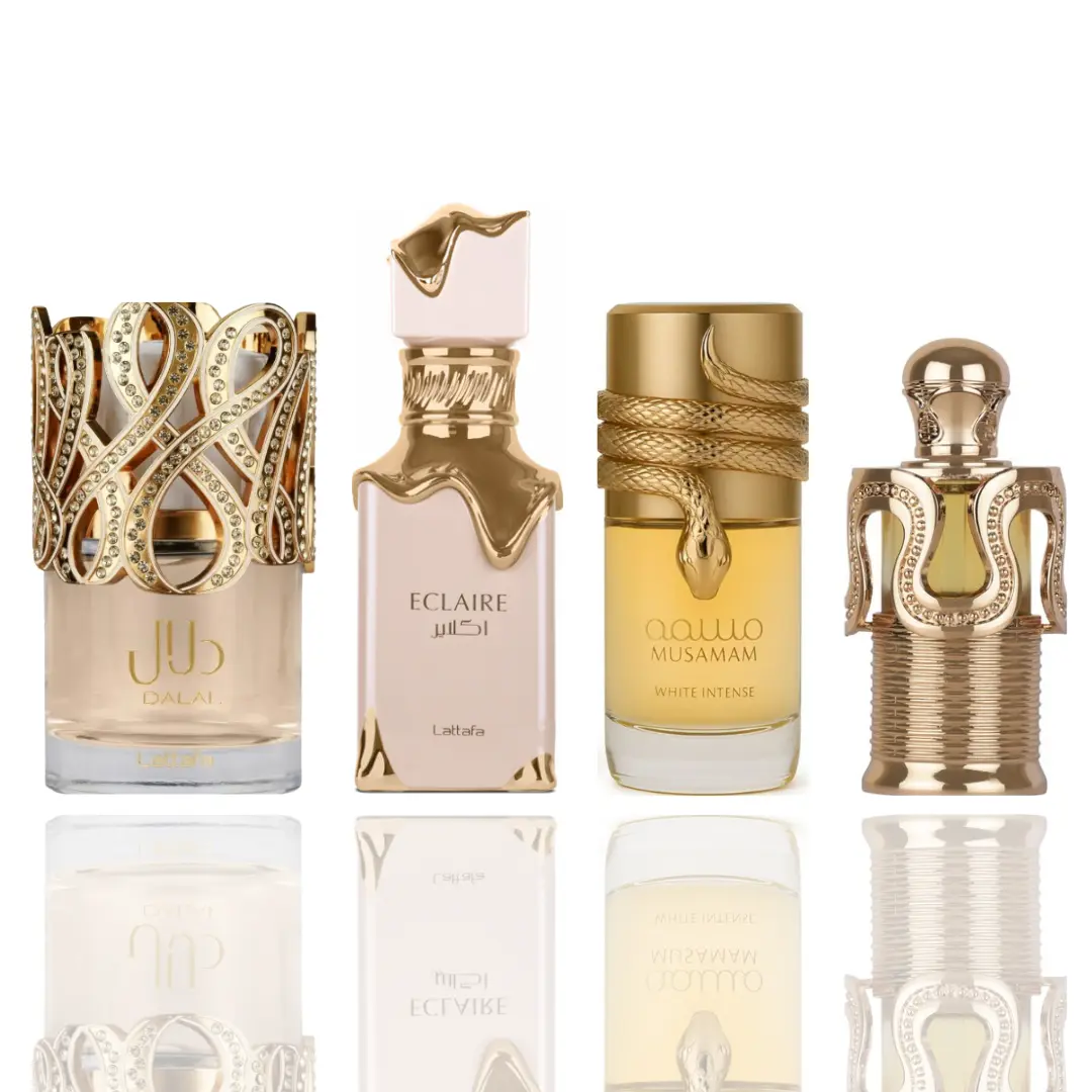 Dalal + Eclaire + Musamam White + maitha -- 4 piece bundle Fragrance Scent Arabian Fragrance Set Dalal + Eclaire + Musamam White + maitha -- 4 piece bundle Fragrance Scent Arabian Fragrance Set
