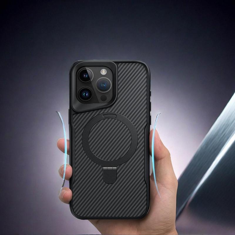 Magnetic Invisible Ring Stand Case for iPhone 17 Pro Max/16 Plus/15/14/13/12 Pro - Hard  Back Panel with Strong Grip Viewing, Shockproof Protective Cover-HN-PG01