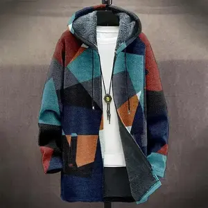 Digital Printed Hat Cardigan Men's Mid-length Trench Coat Cotton Fabric