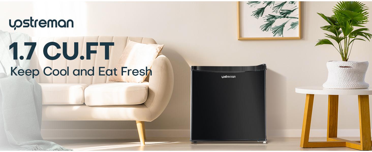 Upstreman mini fridges 1.7 Cu.ft with Freezer FR17 Adjustable Thermostat Energy Saving Low Noise Single Door Compact Refrigerator for Dorm Office Can Bedroom black fridge  brands Small pantry drink fridge skincare fridge skincare fridge