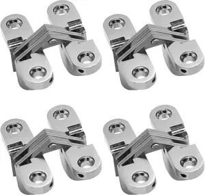 1-3/4" Hidden Hinge Stainless Steel 180 Degree Invisible Cross Hinges for Kitchen Cabinet Door Frameless Concealed Hinge with Screws, 4pcs