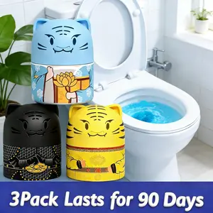 Cute Tiger Face Toilet Cleaning Boil Automatic Plunge-Type Water Tank Cleaner with Blue Solution for Long-Lasting Freshness No Scrubbing Needed Fun Design for Hassle-Free Bathroom Cleaning Automatic Septic Safe Toilet Cleaner 3 PCS Pack