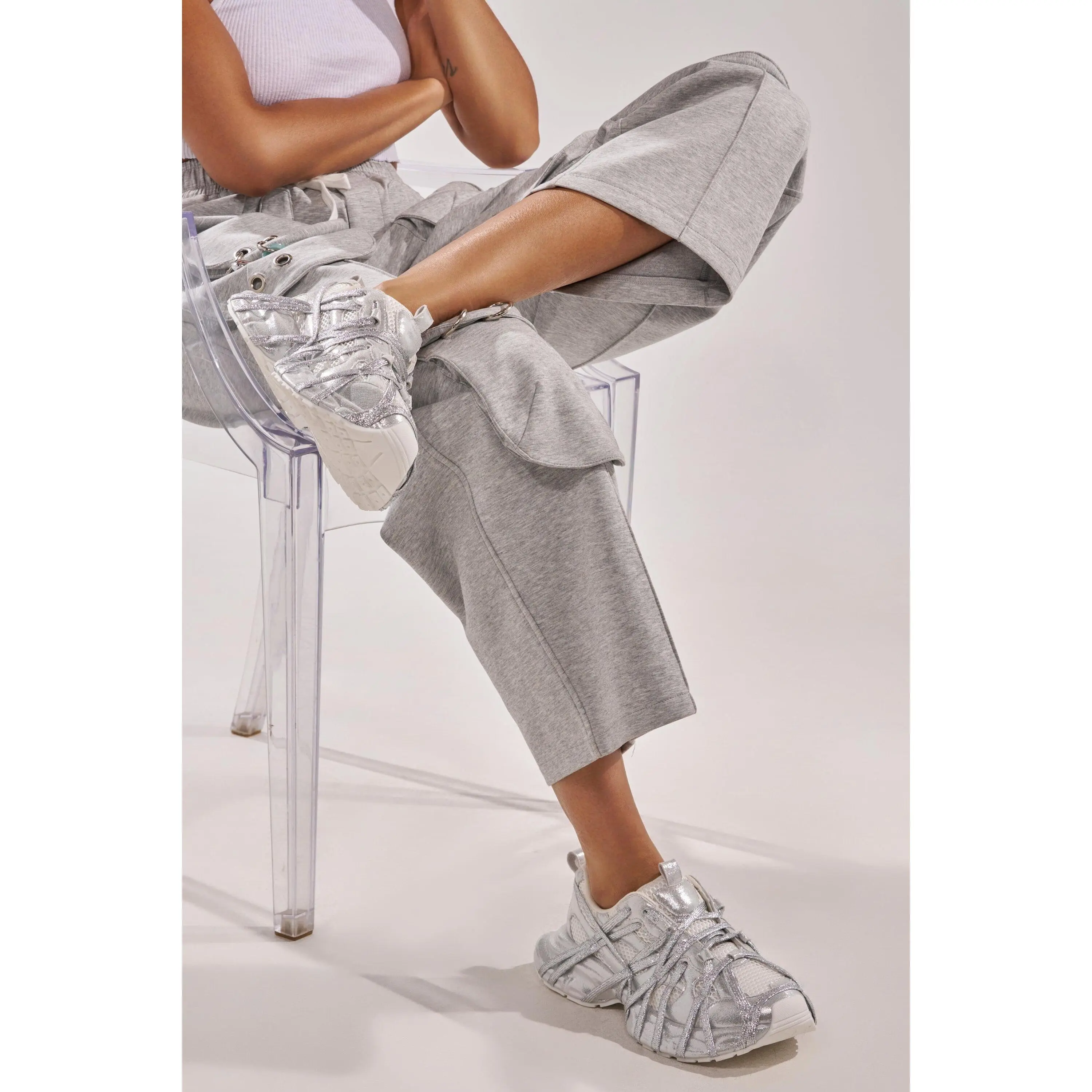 AZALEA WANG EADY SILVER EMBELLISHED BLOCK SNEAKER