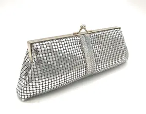 Elegant Chain Strap Evening Clutch Vintage Metal Mesh Purse with Kiss Lock Silver for Women Ideal for Wedding Gala Gatsby Parties Prom Banquet Cruise Night Out