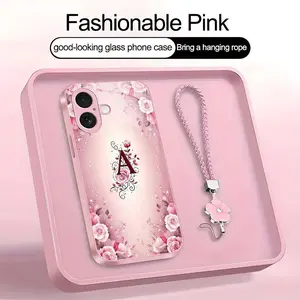 Suitable for [iPhone 17] high-end women's phone case🤩，a beautiful four-leaf clover lanyard is included🍀，a free four-leaf clover lanyard is included, with 26 letters of the alphabet to choose from and  exquisite Rose flower patterns 952