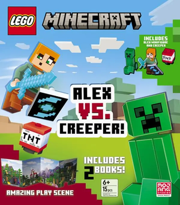 Lego Minecraft Alex vs. Creeper Landscape Activity Book Deluxe Set - Random House English Mixed Media Product with Alex Minifigure, 11.02in H x 9.53in L x 1.34in W, Full-Color Backdrop