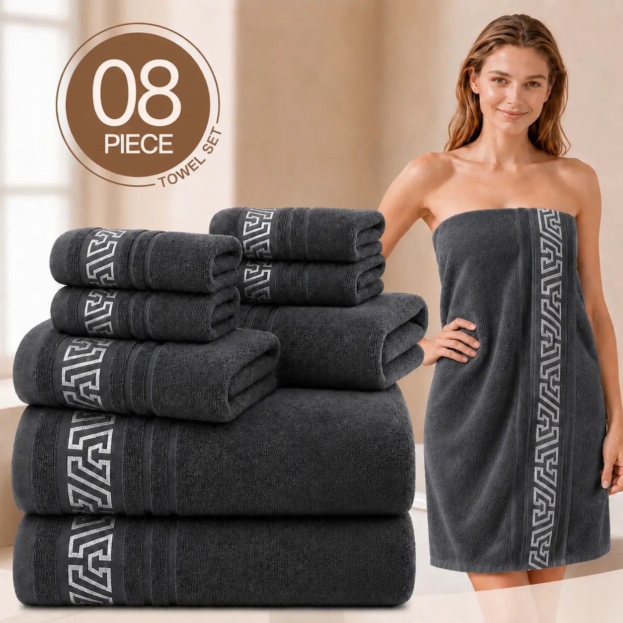 8pcs Cotton Towel Set, Ultra Soft, Skin-Friendly And Highly Absorbent, Quick Dry Bath Towels, Bath Essentials for Bathroom, Spa And Hotel Use, Includes 2 Bath Towels, 2 Hand Towels And 4 Washcloths Or 4 Hand Towels And 4 Washcloths-360gsm