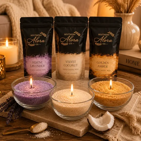 Southern Alora Reusable Candle Sand - Luxury Pourable Coconut Lavender Fragrance Candle Wax Kit with 10 Cotton Wicks, for Cozy Home Decor