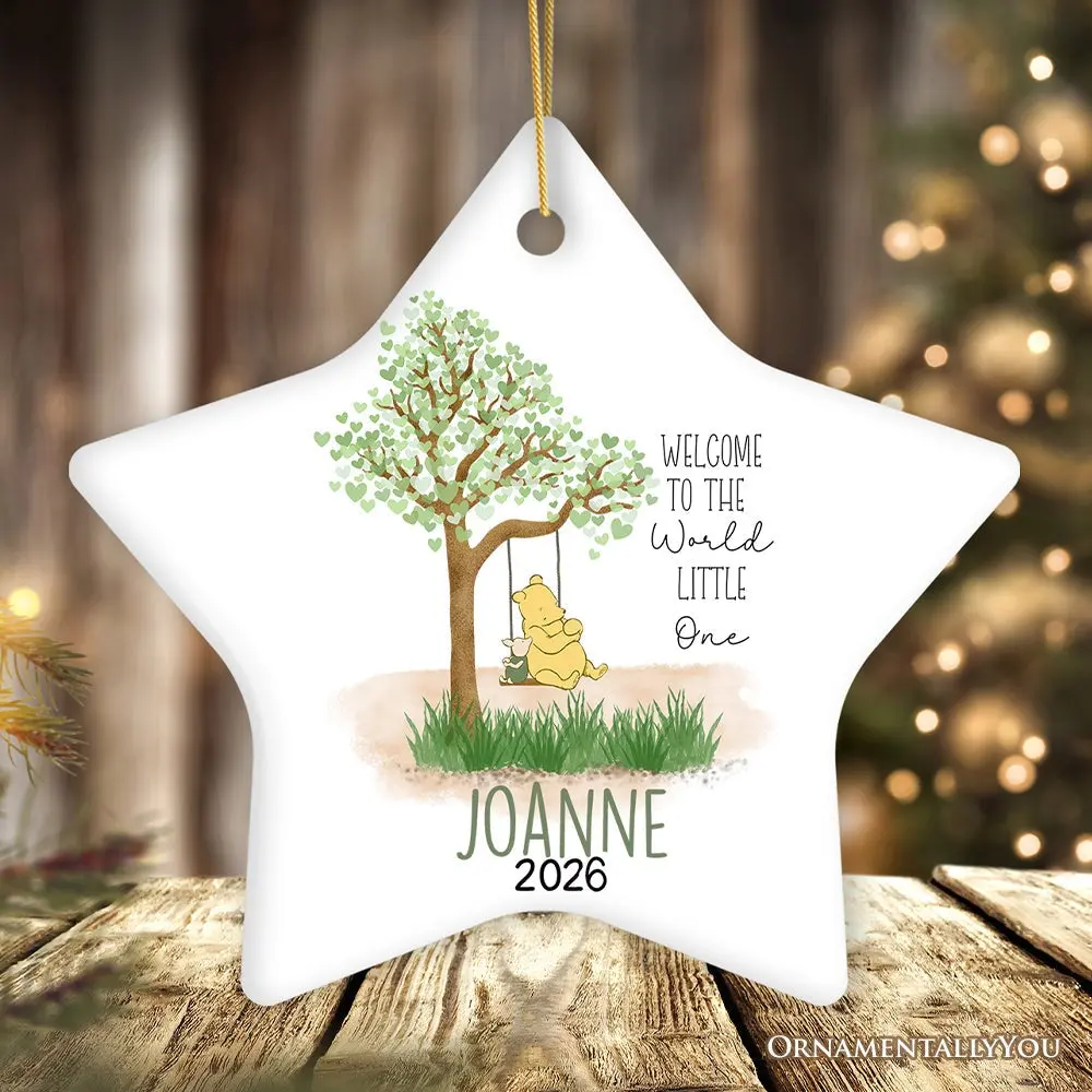 Sweet Simple Winnie-the-Pooh Personalized Newborn Baby Ornament, 1926 A.A. Milne Custom Name Ceramic Keepsake