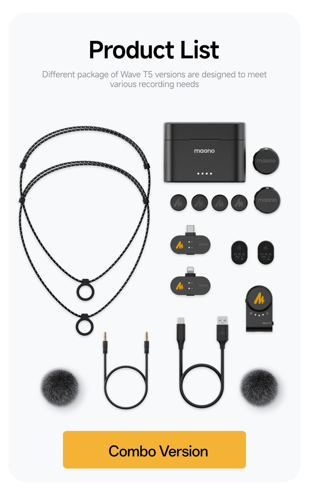 Maono T5 Wireless Lavalier Microphone, Audio Noise Reduction, Compatible with PC Camera, iPhone, Type C Android Smartphone, Ideal For Youtube, Facebook,TikTok Video Vlogging, Streaming, Recording, Interview, Content Creating.