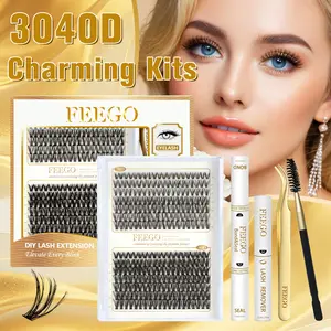 FEEGO Lash Extensions Kit 30D+40D False Eyelash 280 Pcs Individual DIY D Curl 9-16MM Cluster Lashes with Lash Bond and Seal and Tweezers Beauty Brush Makeup Cosmetic