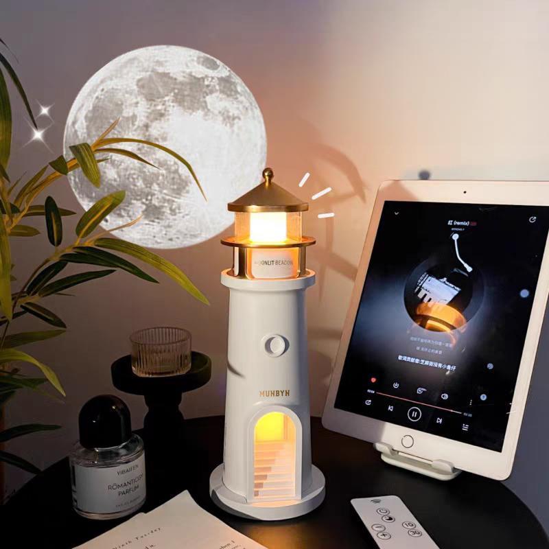 【MUNBYN Moon Lamp Projector Night Light】Wireless Portable Moon Lighthouse Lamp with Remote Control, Moon Light Galaxy Projector Rechargeable LED Aesthetic Table Lamp for Kids, Children