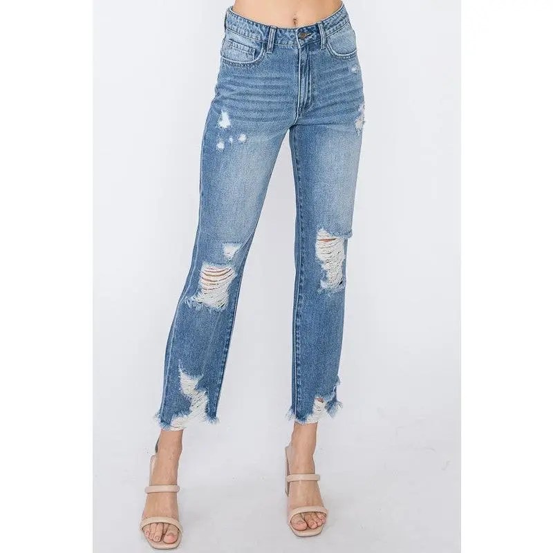 High Waisted Distressed Mom Jeans