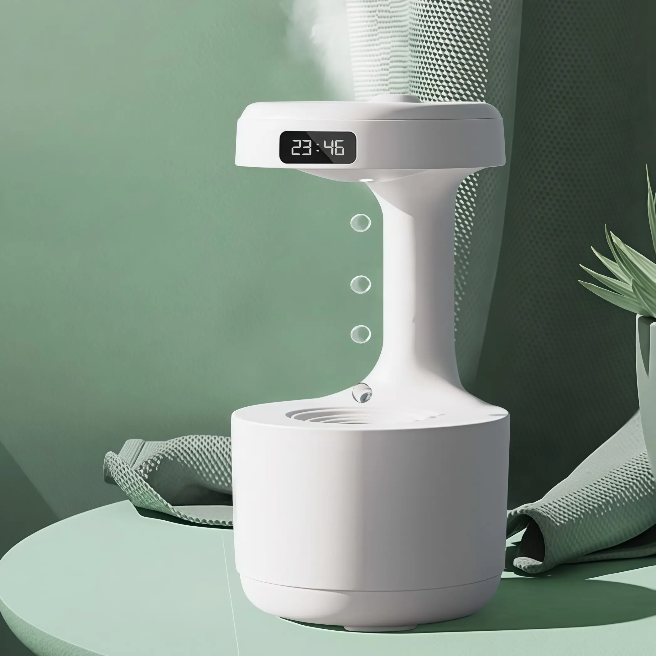 800ml Cool Mist Humidifier - Compact Anti-Gravity Water Drop Desk Fountain with LED Clock, Visual Water Flow Turns Mist Into Art, Quiet Operation, Home Decor for Bedroom, Office