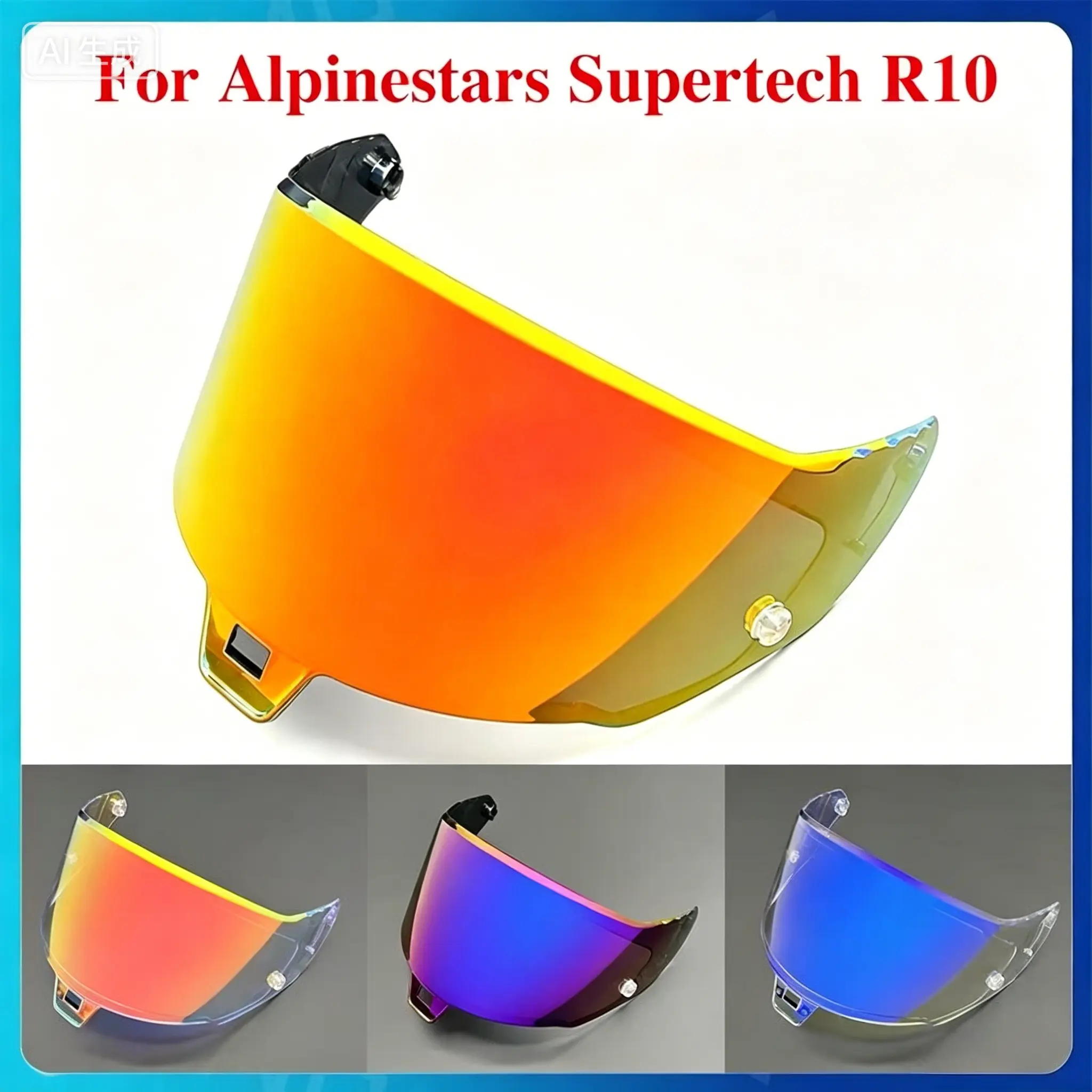 1pc Polycarbonate Full Face Motorcycle Helmet Lens - Safety, 1-Piece Easy-Change Replacement Visor for Alpinestars Supertech R10, SR10 Motorcycle Protective Gear Accessories (Tea Revo Red, PC Material, Day Driving)