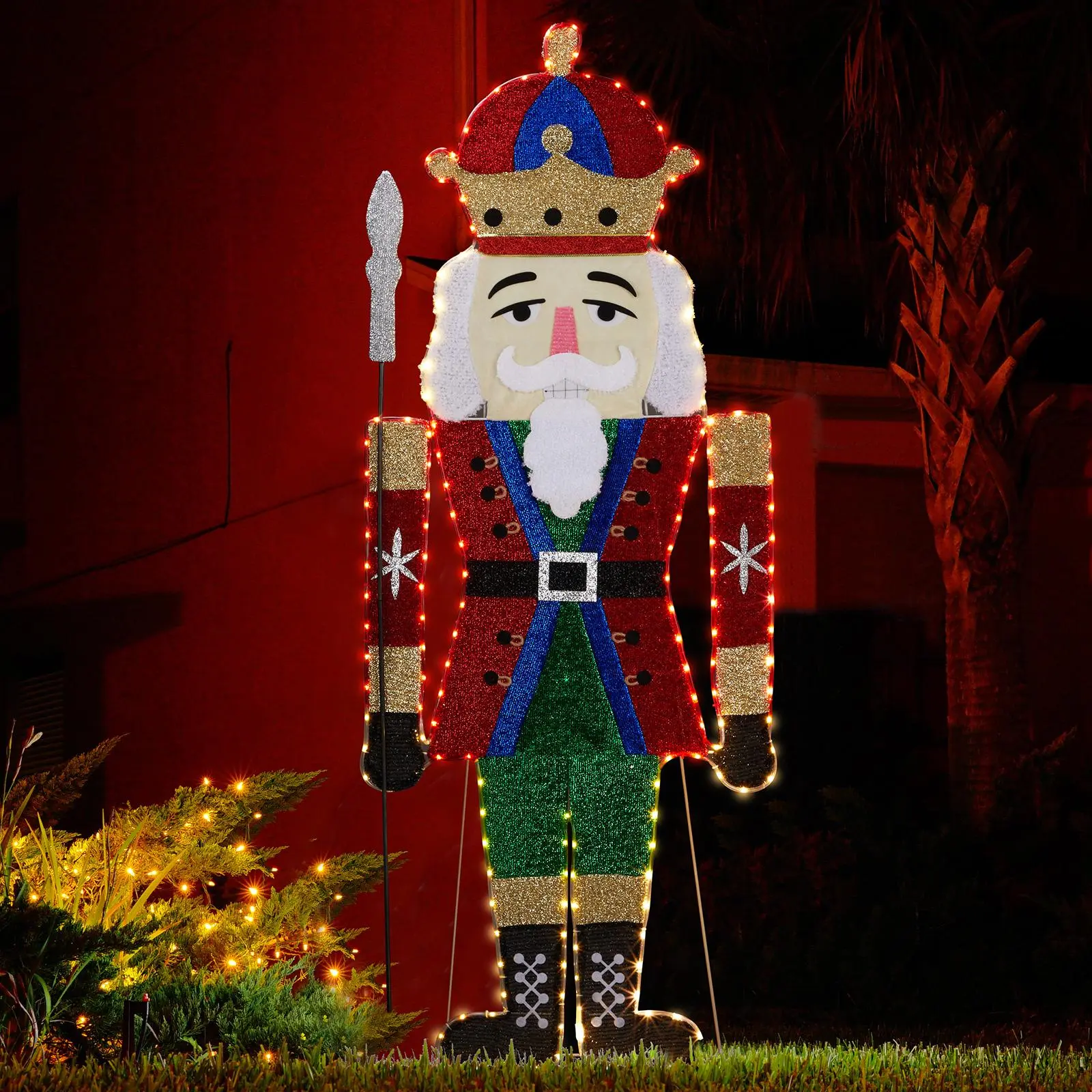 Magical Large Waterproof Traditional Metal Lighted 2D Nutcracker Soldier Staked Set - 162 Warm White LEDs, Indoor-Outdoor Christmas Festive Decoration