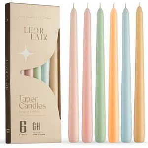 Leor & Lair Pastel Taper Candles 6 Pack - 10" Decorative Tall Candle Sticks with 6 Hour Burn Time - Pastel Candlesticks for Easter Decorations, Wedding & Party Table Decor