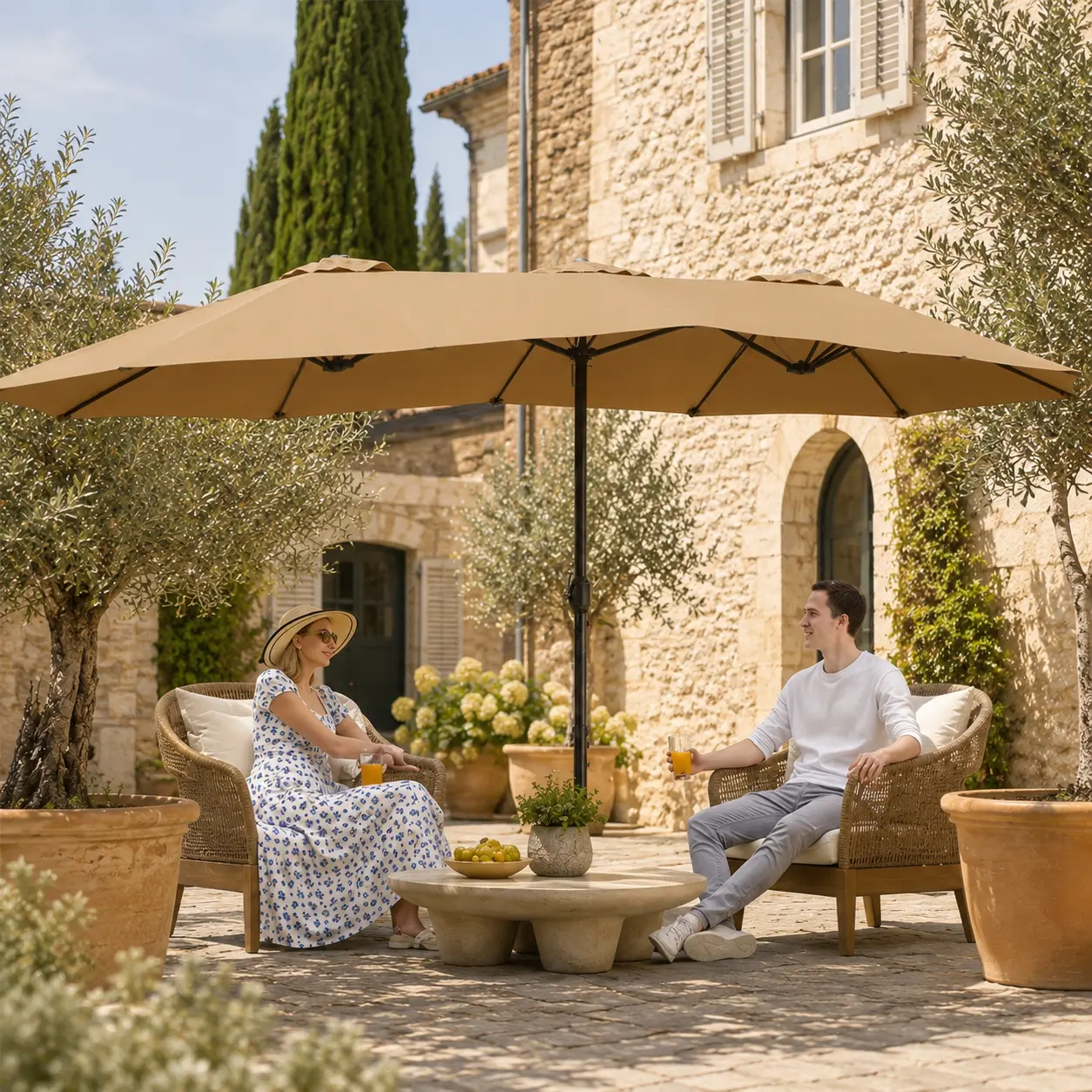 【Crazy Price】Yaheetech Massive 15/13ft Double-Sided Patio Umbrella | Heavy Duty & 2 Sandbags Included, Easy Crank for Garden Pool and Lawn,home decor,camping essentials