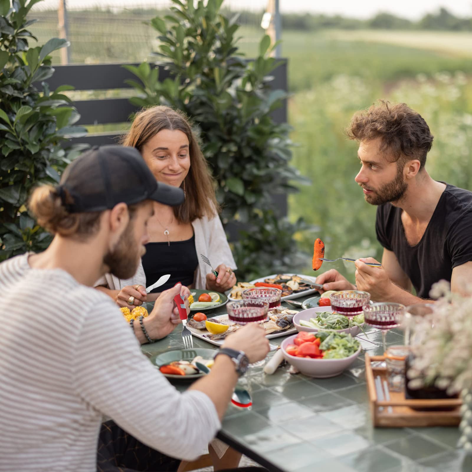 4-in-1 Portable Stainless Steel Cutlery with Fork, Spoon, Knife, and Bottle Opener 【TikTokShop Black Friday】-Uhair- Lightweight, Detachable, and Durable Camping Silverware for Outdoor Events and Adventures