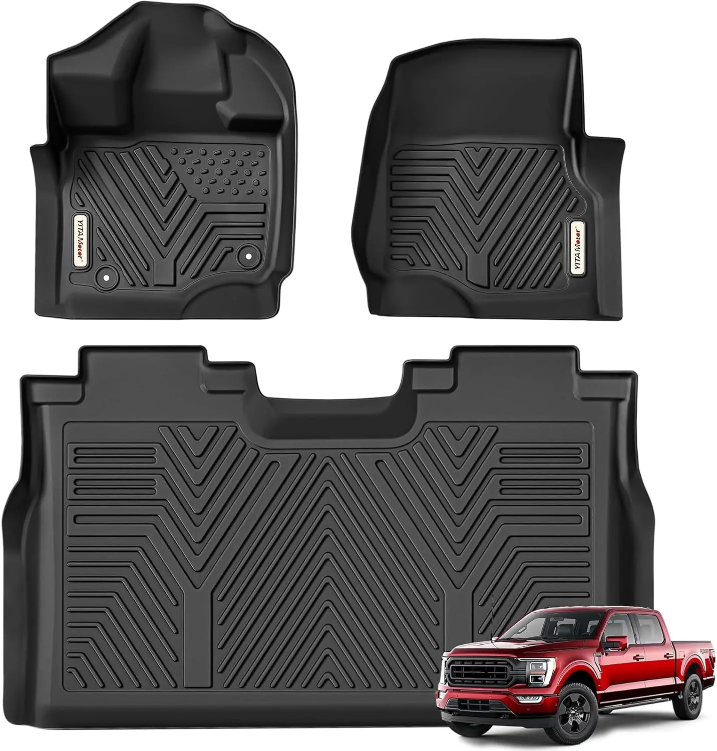 TPE Floor Mats fits Ford F-150 2015-2026 & F150 Lightning 2022-2026 SuperCrew (Rear w/o U-Seat Flat Storage), All Weather, Waterproof