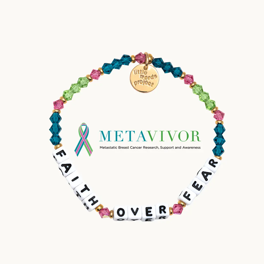 Little Words Project Faith Over Fear Bracelet - Metastatic Breast Cancer Awareness Trackable Kindness Bracelet, Gives Back to METAvivor, Choose Your Size, Bracelets